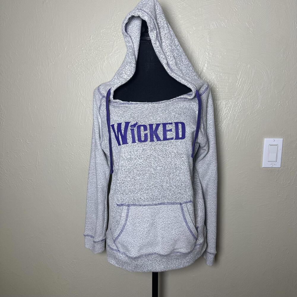 Heathered Knit Graphic Hoodie Relaxed Fit Gray Purple Wicked Pullover Small